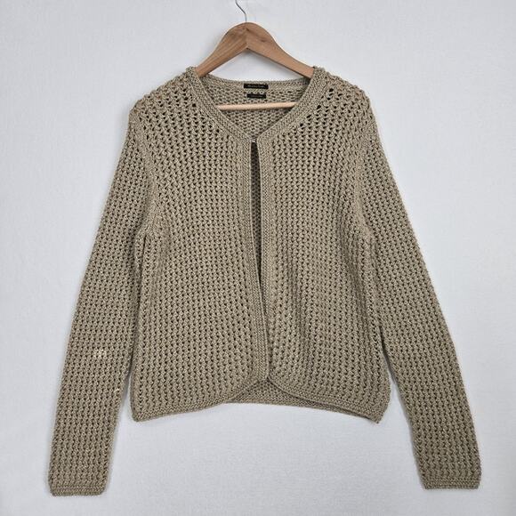 Massimo Dutti Cardigan Sweater XL Gold Metallic Open Knit Long Sleeve Old Money - Picture 16 of 16